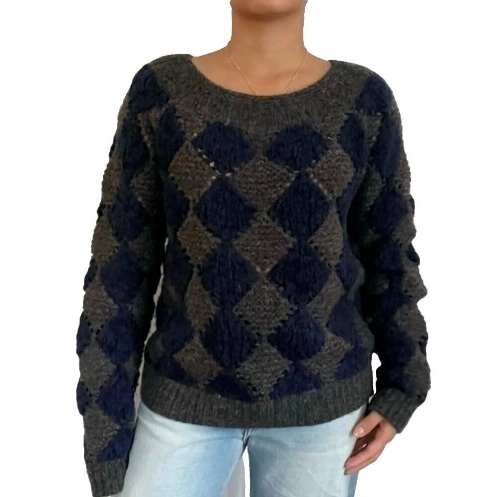 Marc By Marc Jacobs Women’s Medium Grey Blue Pullover Sweater Argyle Knit Shirt